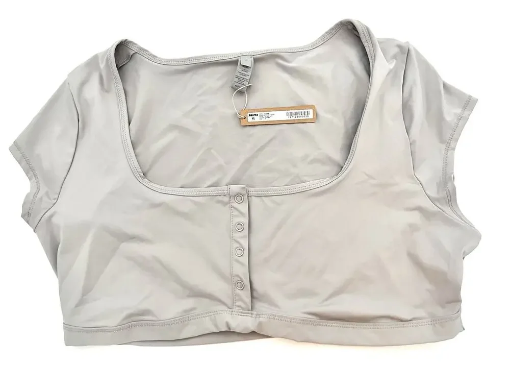 Skims 4X Swim Women’s Super Crop T-Shirt Chrome Snap Sustainable TP-SHR-3910 NWT
